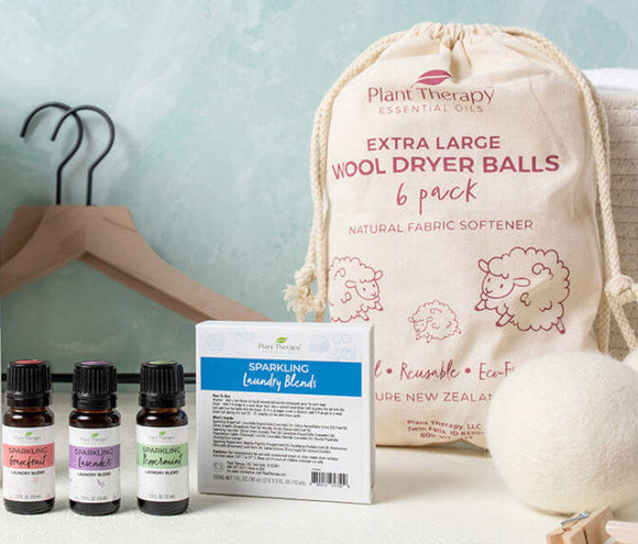 Plant Therapy Wool Dryer Balls and Sparking Peppermint Laundry